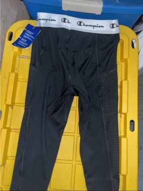 Champion Black Athletic Leggings with White Logo Waistband